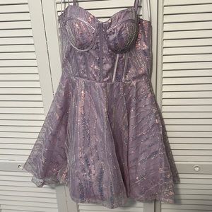 Purple sequin short prom dress
